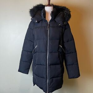 Derek Lam 10 Crosby Black Parka Transform It to Vest Faux Fur Hood Womens Medium